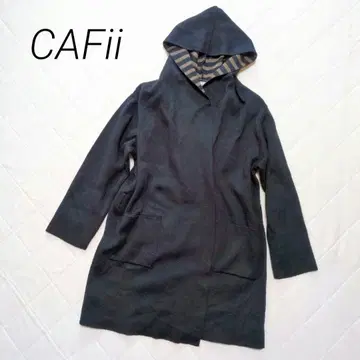 CAFii 롱 코트 빅 사이즈 4L 사이즈 네이비 후드 부착