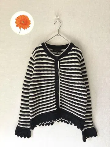 S ZARA 자라 가디건 긴팔 보더 무늬 블랙 화이트 앞 버튼 7~9호