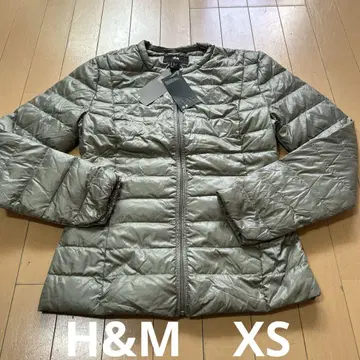 새상품 H&M 여성용 XS 미 실루엣 이너 다운 자켓 노카라 카키