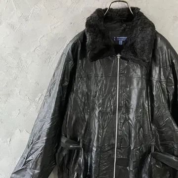 빈티지 자켓 인조 가죽 풀 집업 심플 무지 블랙 HD4