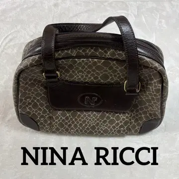NINA RICCI 가죽 x 올 패턴 캔버스 브라운 핸드백