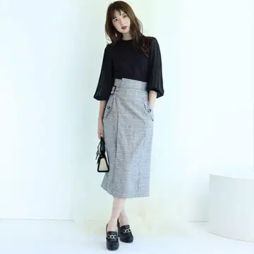 마이 스트라다 체크 랩 스커트