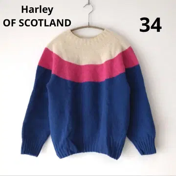 레어 할리 오브 스코틀랜드 절개 배색 니트 34 블루 핑크