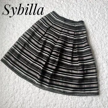 [일본제] Sybilla 시빌라 시어 스트라이프 플레어 스커트 M 사이즈