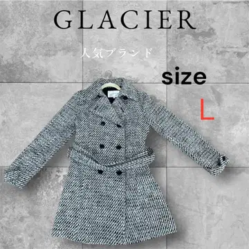 새상품급 GLACIER 트위드 더블 브레스트 롱 코트 L