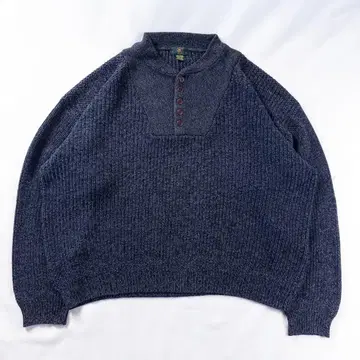 빈티지 구제 의류 90s 헨리넥 깨알 그레이 로우 게이지 코튼 니트