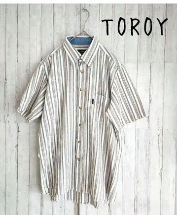 TOROY 트로이 반팔 셔츠 L 사이즈 마 혼방 스트라이프 패턴