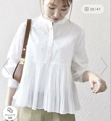 SHIPS 새상품 플라워 모티브 페플럼 개더 셔츠 블라우스 긴팔