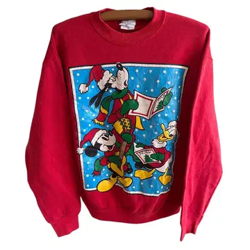 90s 미키 구피 도날드 크리스마스 맨투맨 빨간색