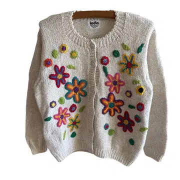 Indio 꽃무늬 자수 니트 가디건