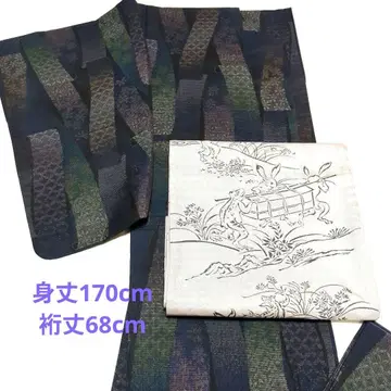 본고장 오시마 명주 단책 패턴 미사용품