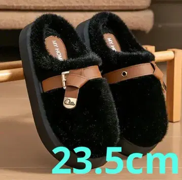 세련된 J 플러시 슬리퍼 퍼 사보 블랙 23.5cm 경량