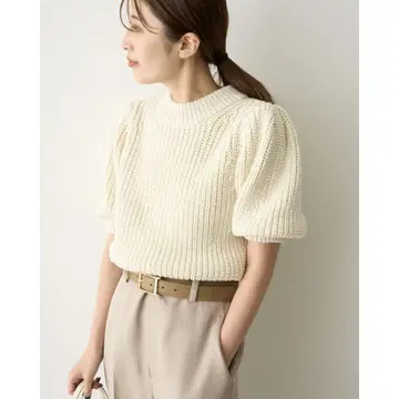 MIESROHE 퍼프 슬리브 청키 니트 화이트