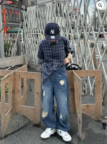 완판템 wudge boy 오버 다이 데미지 데님 S 사이즈