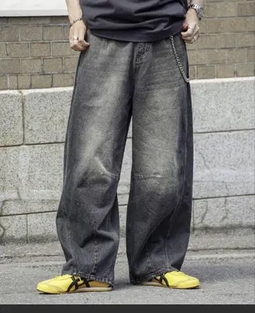 빈티지 가공 커브 데님 팬츠 Bleme