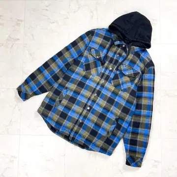 CQR 체크 무늬 레이어드 스타일 퀼팅 자켓 파랑 블랙 M*HD340