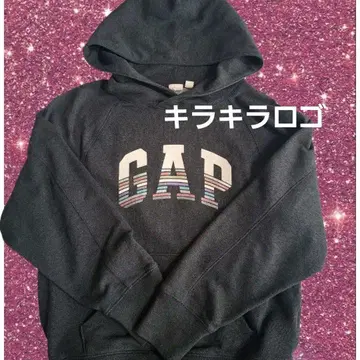 GAP 로고 라메 다크 그레이 후드 부착 후드티 XS
