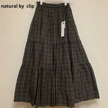 natural by clip 체크 무늬 티어드 롱 스커트