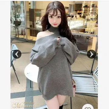 원숄더 니트 원피스 블랙