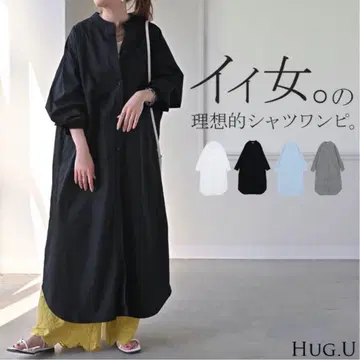 셔츠 원피스 맥시 길이 면100 HUG.U