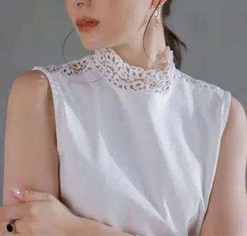 anuans 레이스 옷깃 슬리브리스 셔츠