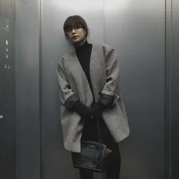 ETRETOKYO 노카라 퀼팅 라이너 박시 자켓 그레이