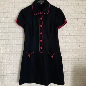 네이비 반팔 미니 원피스 핑크 테두리