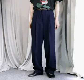 japn vintage 네이비 고급 울 개버딘 드레이프감 와이드 슬랙스