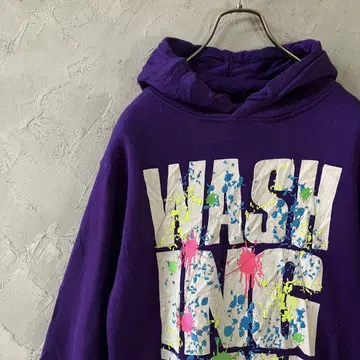 빈티지 후드티 풀오버 빅 프린트 페인트 보라색 S IW20