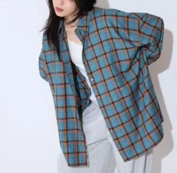 JEANASIS 모듬 체크 셔츠 블루 x 오렌지