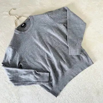 UNIQLO 유니클로 니트 스웨터 긴팔 쿨넥 100% 울 그레이