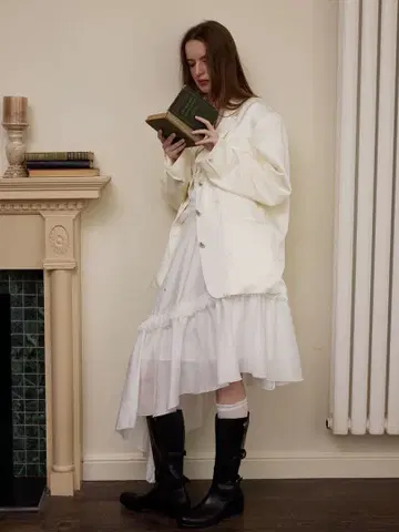 실크 수트 자켓 카라 부착 어깨 패드 부착 M 사이즈 오버 사이즈 M