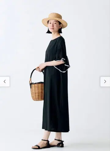펠리시모 블랙 반팔 프릴 롱 원피스