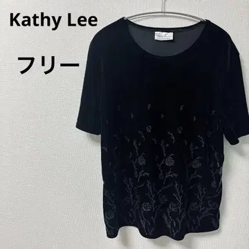 새상품급 Kathy Lee 블랙 벨벳 반팔 T셔츠 프리 사이즈