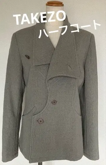 새상품급 TAKEZO 고급 울 디자이너 자켓 그레이 비대칭 옷깃 M 레어