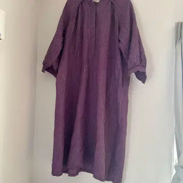 fog linen work 퍼플 스트라이프 셔츠 원피스