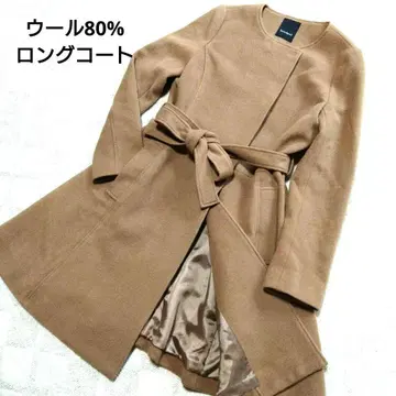 배너 바렛 벨트 포함 노카라 울 코트 (울 80%)