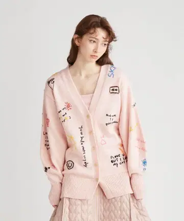 FURFUR 메시지 자수 가디건 핑크