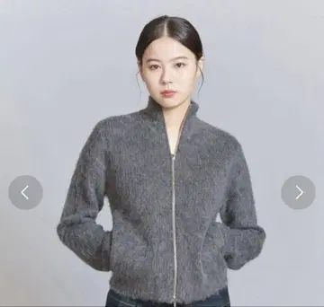 샤기 스탠드 지퍼 가디건