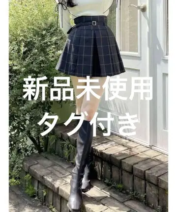 MERCURYDUO 벨트 포함 체크 플리츠 미니 치마바지 dazzlin