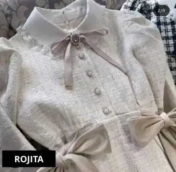 새상품급 ROJITA 트위드 체크 트리플 리본 원피스