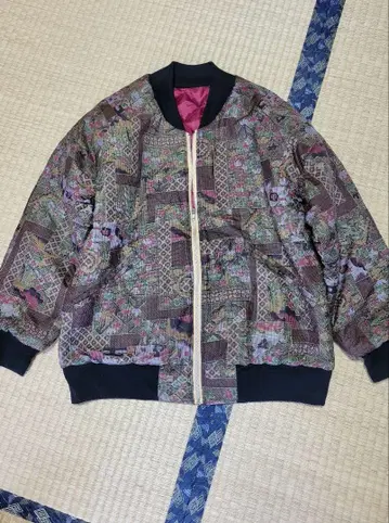 기모노 리메이크 순수 실크 오시마 명주 집업 스카잔 자켓 점퍼 핸드메이드