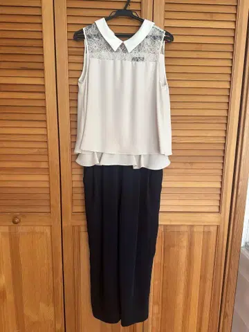 레이스 카라 부착 쉬폰 셋업