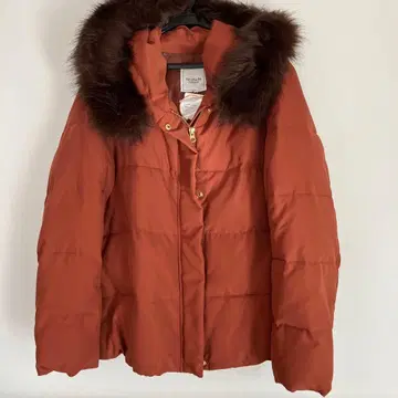 오렌지 퍼(fur) 포함 퀼팅 자켓