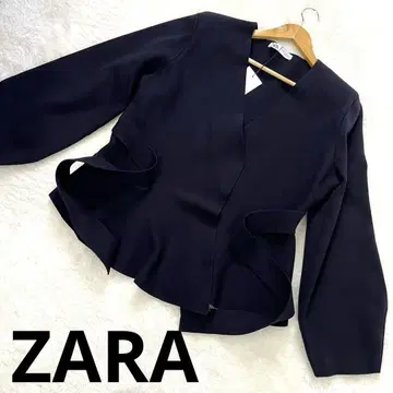 자라 네이비 노카라 랩 자켓