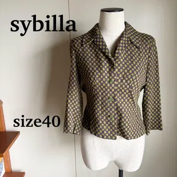 [ 새상품급 ] Sybilla 자카드 직조 블라우스 40 퍼플 x 그린