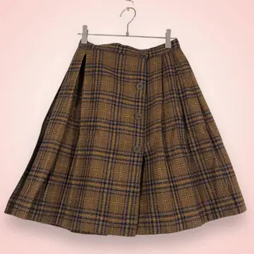 Sweete Calin 무릎 기장 랩 스커트 브라운 체크 무늬 [ M ]