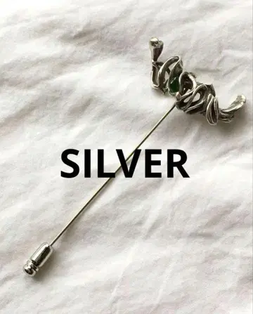 빈티지 그린 스톤 실버 핀 브로치 SILVER 개성적