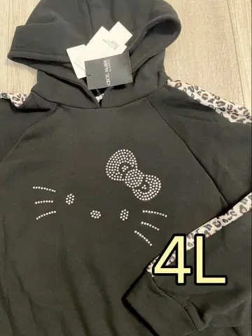 헬로키티 세실 맥비 레오파드 무늬 크롭 숏 기장 후드티 4L