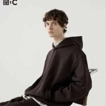 새상품 UNIQLO C 오버 사이즈 맨투맨 풀 후드티 다크 브라운 M